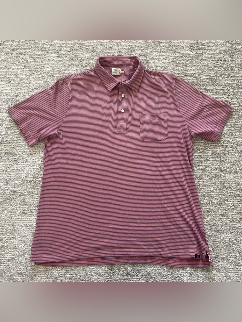 Faherty Polo Shirt Men XL Blue Pink Striped 100% Cotton Golf Casual Short Sleeve